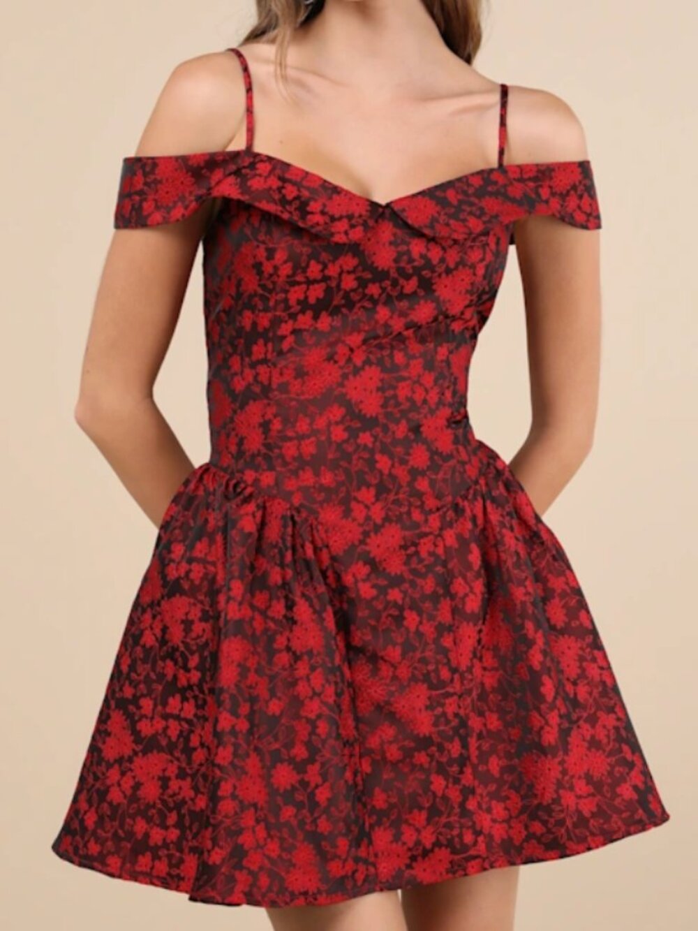 Lulus Structured Floral Off-Shoulder Embroidered Cocktail Dress
